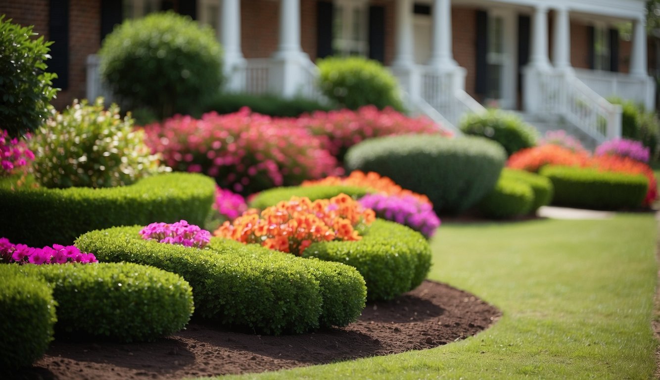 A neatly manicured lawn with crisp edges, surrounded by vibrant flowers and well-maintained shrubs in Tuscaloosa, AL