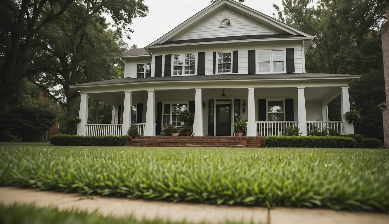 A lush, green lawn stretches out in front of a pristine home in Tuscaloosa, AL. The sod is expertly installed, creating a beautiful and inviting outdoor space